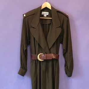 Vtg R.J Stevens Green A-Line Belted Career Dress